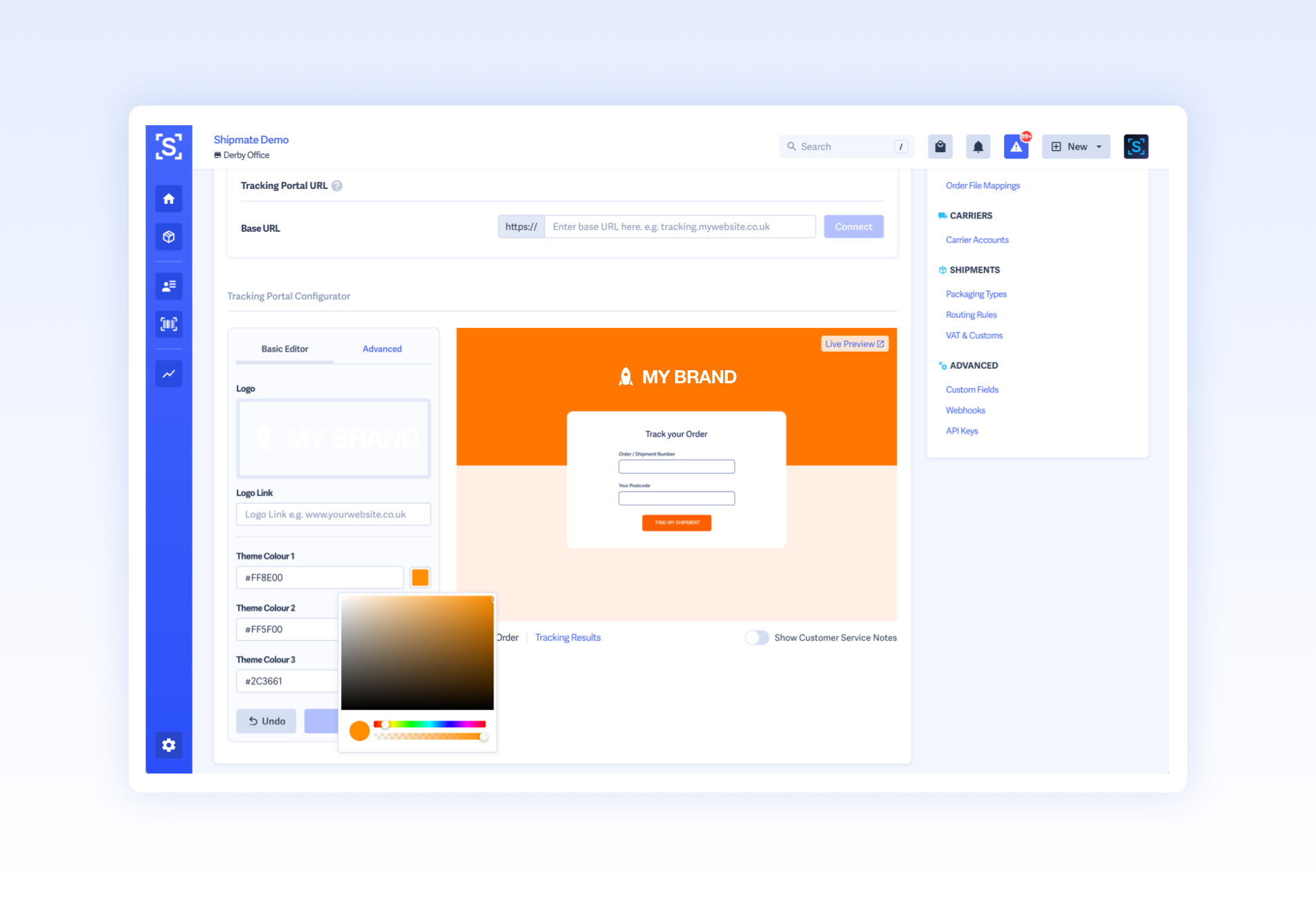 Tracking Portal Configurator inside Shipmate