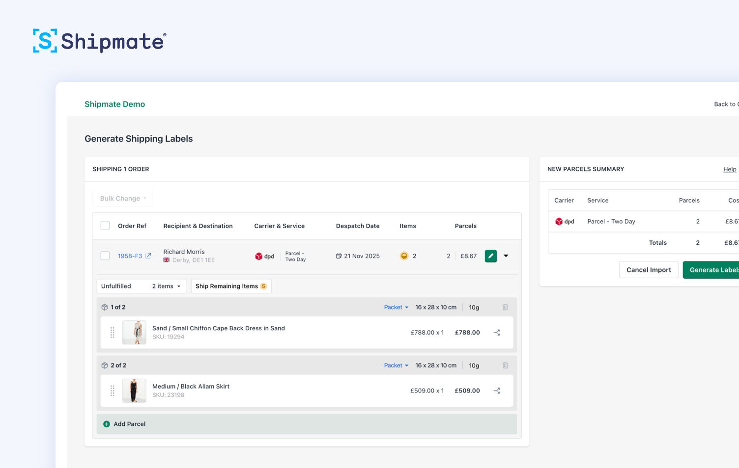 Our improved Parcel Management functionality gives you complete visibility of the items within each parcel