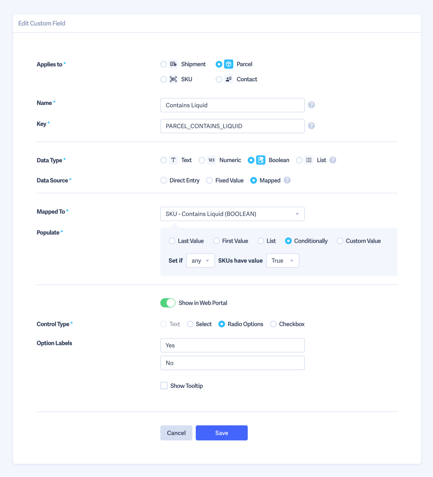 Custom Field Configurator in Shipmate
