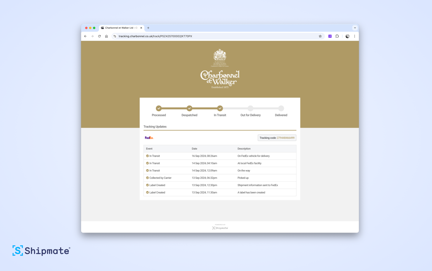 Multi-carrier tracking portal for Charbonnel et Walker from Shipmate